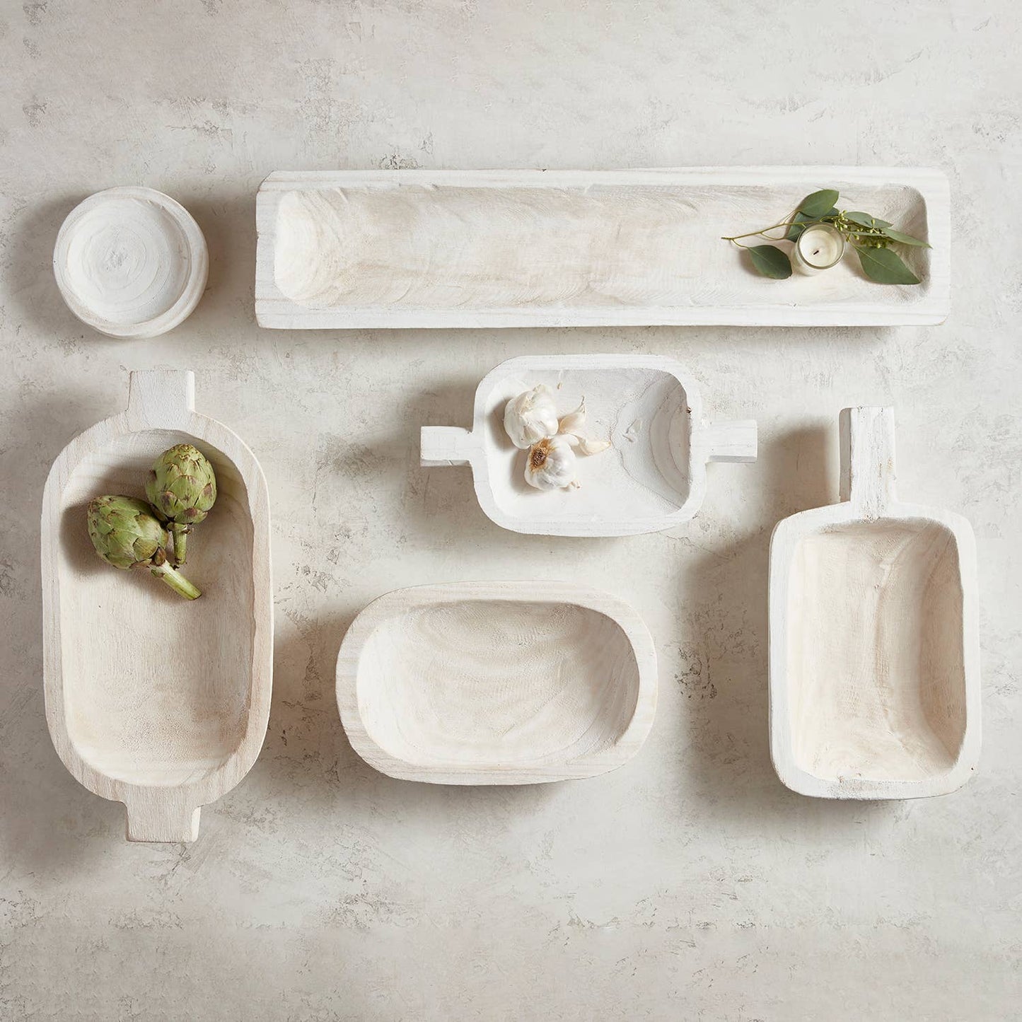 Paulownia Dough Bowl - White