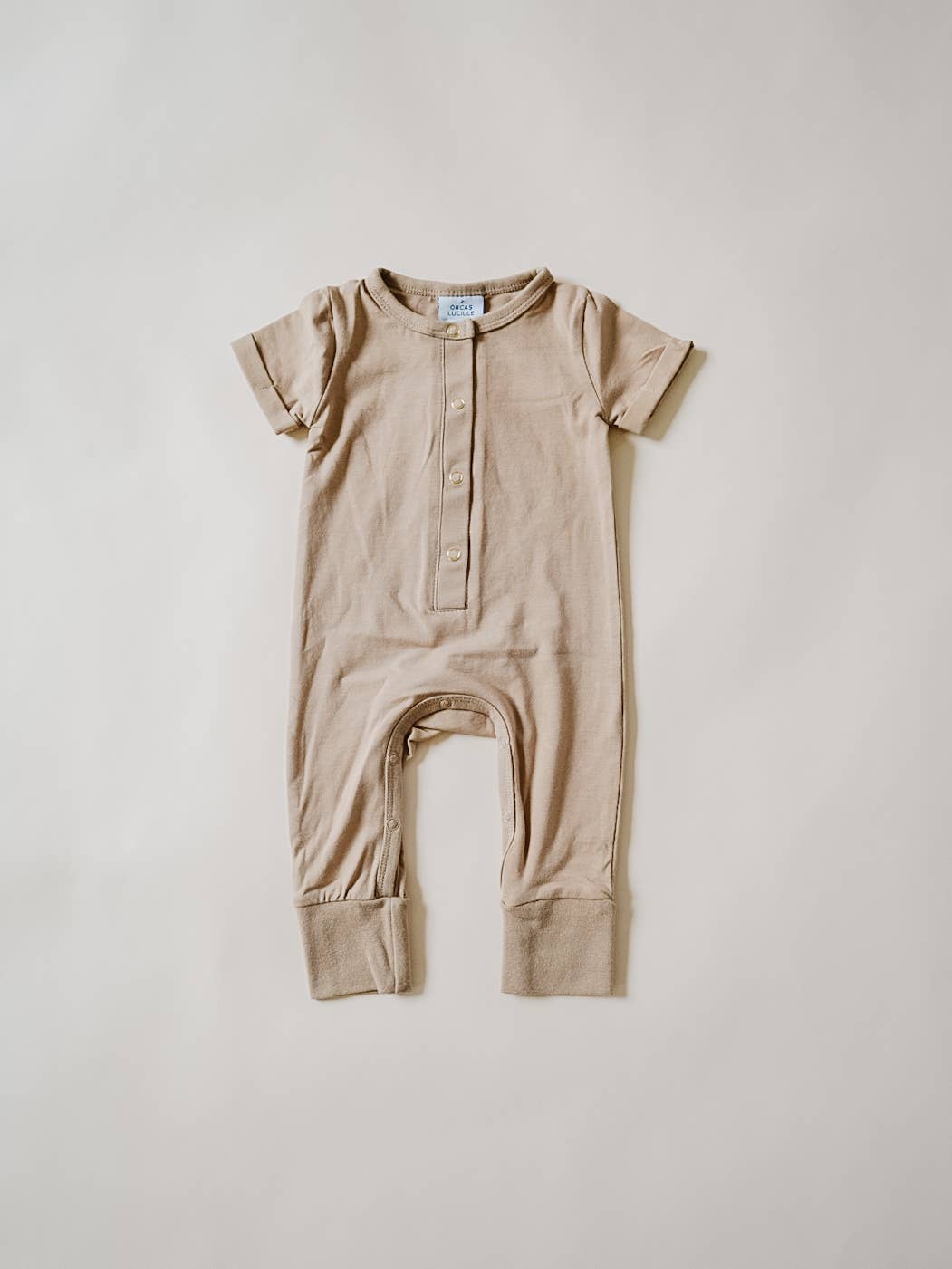 Orcas Lucille - Short Sleeve Henley Romper - Latte (18-24M)
