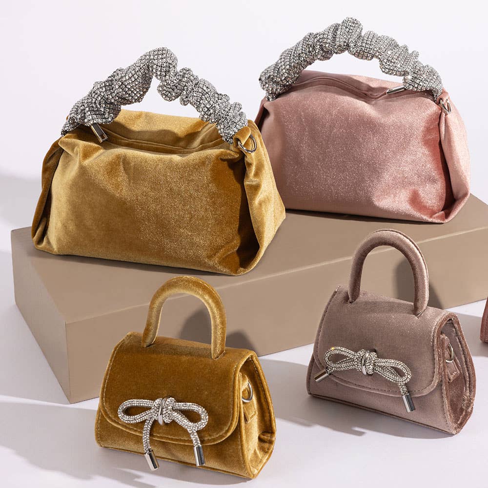 Melie Bianco - Sabrina Taupe Mini Velvet Top Handle Bag