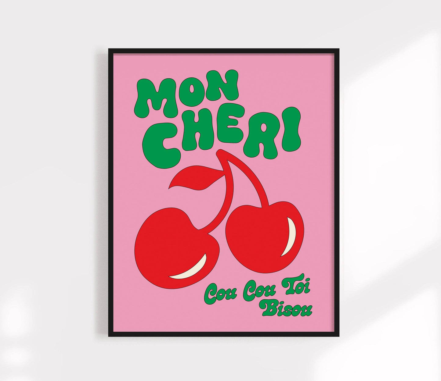 Kuku Studio - Mon Cheri Print | Bisou | Funky Cherry Kitchen Art: 5 x 7 / Red + White
