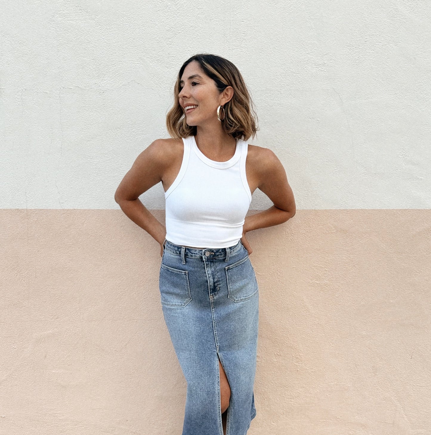 Just Black Denim I Utility Pocket Midi Skirt