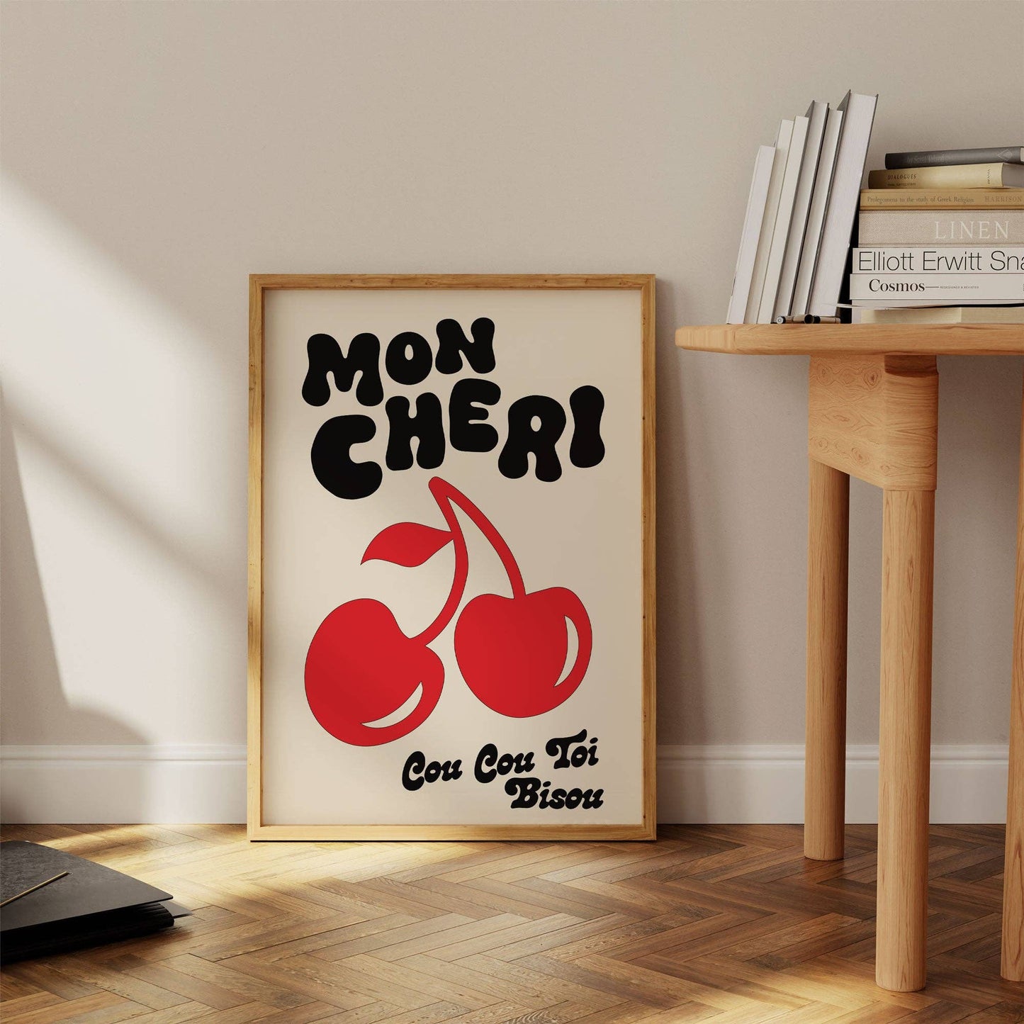 Kuku Studio - Mon Cheri Print | Bisou | Funky Cherry Kitchen Art: 5 x 7 / Red + White