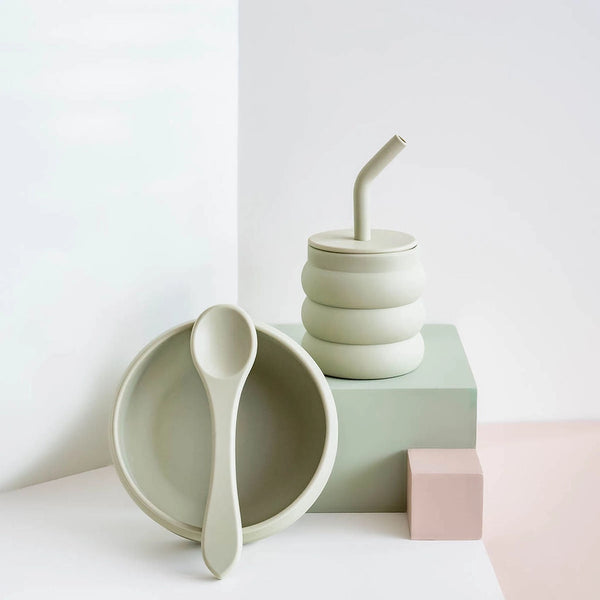 Minna Kids - The Kids Breakfast Bowl and Sippy Cup Set - Pistachio