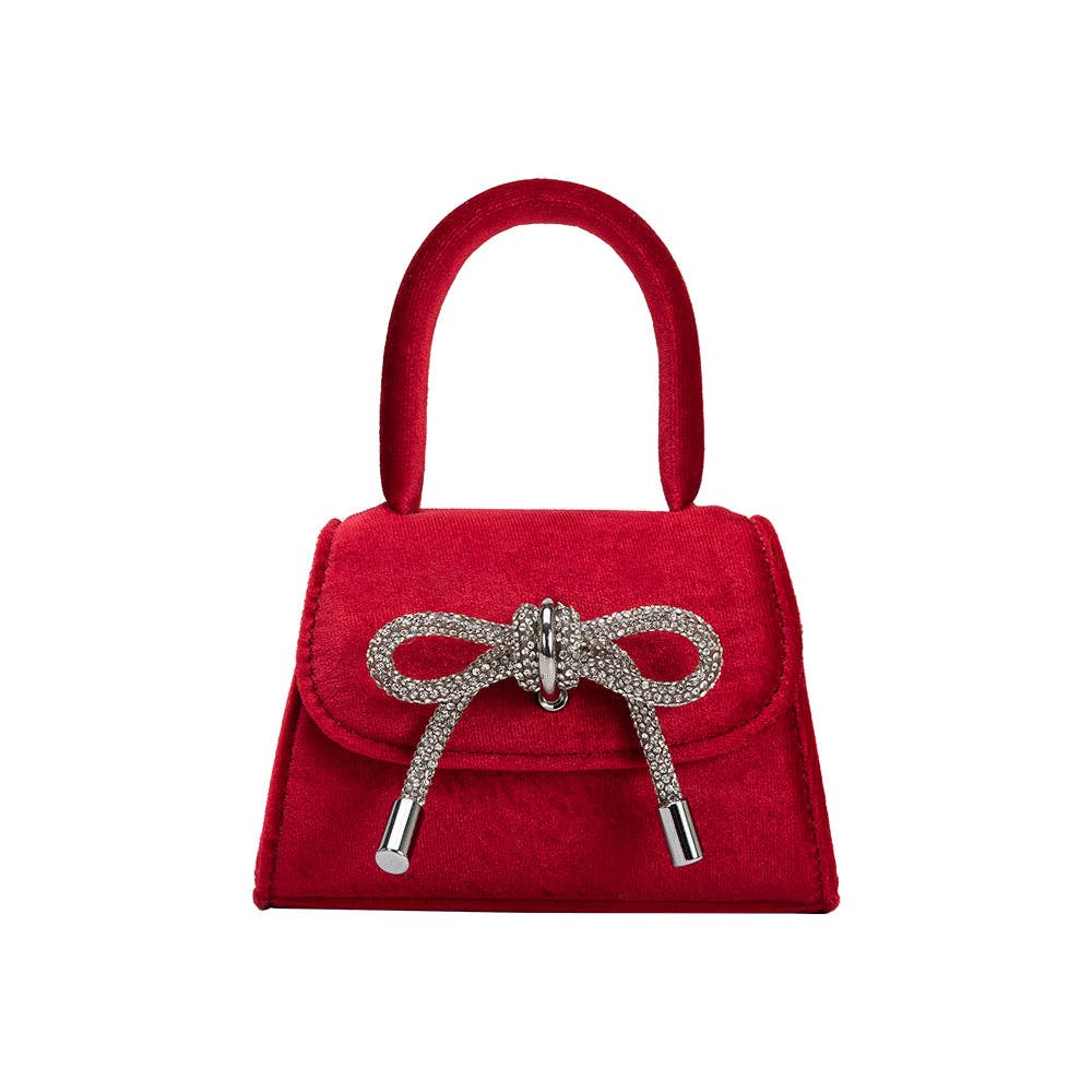 Melie Bianco - Sabrina Red Mini Velvet Top Handle Bag