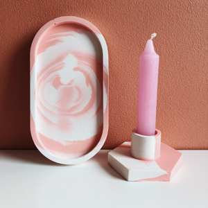 Terrazzo & Titz - Jesmonite Pink & White Marble Oval Tray