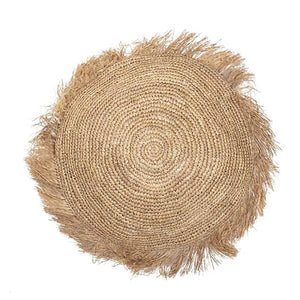 Bali Harvest - Round Straw Raffia Cushion Cover with Fringe